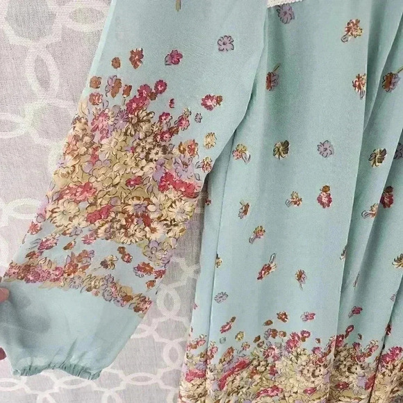 Kori Round Neck Lace Floral Long Sleeve Chiffon Tunic Dress M - Picture 6 of 13